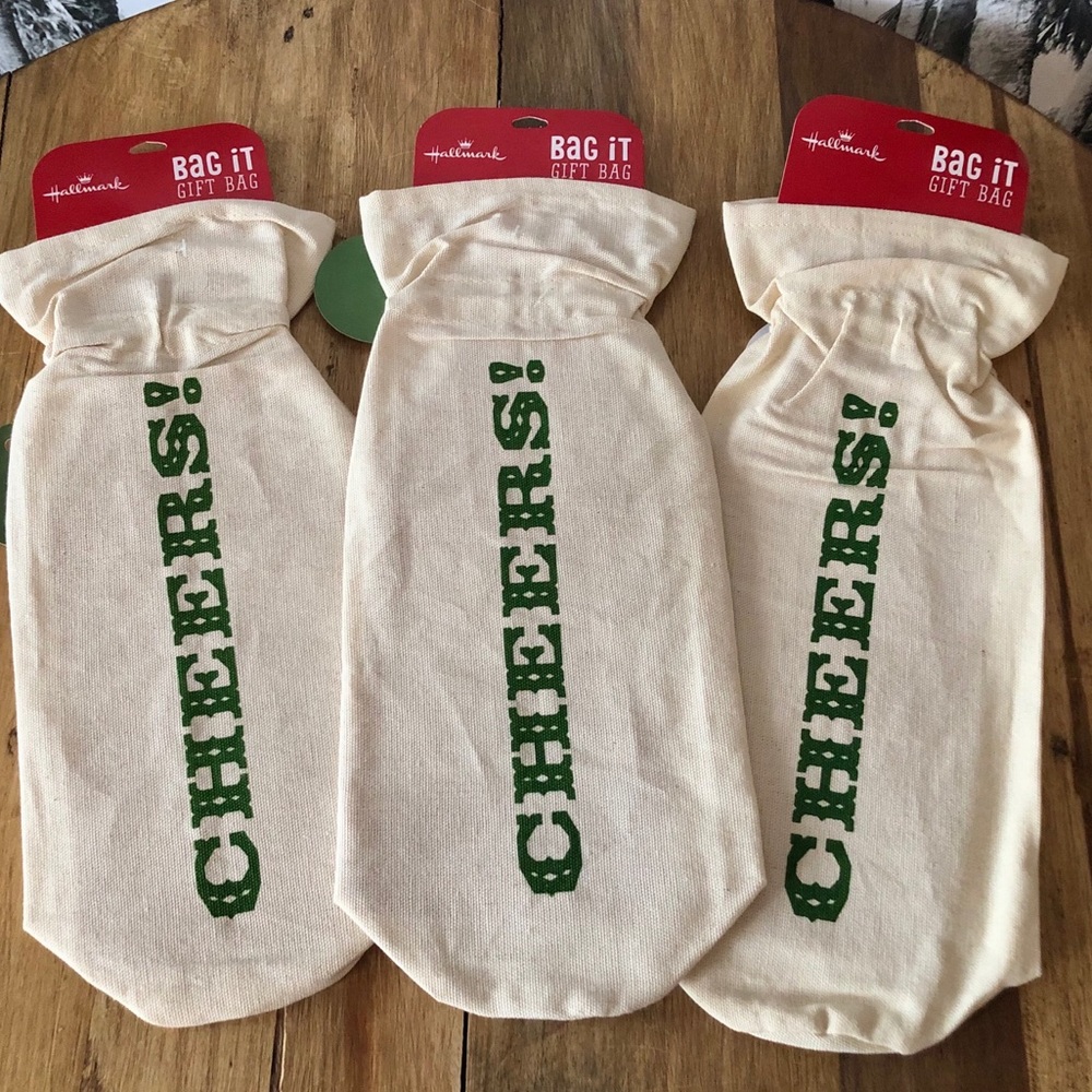 Three Hallmark Canvas Bottle Bags CHEERS Wine Liquor Gift Bags NWT